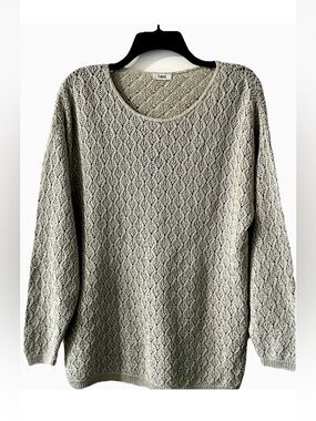 VTG T.W.H. Sweater Light Olive Green Cable Knit Pointelle Cotton Blend L/XL